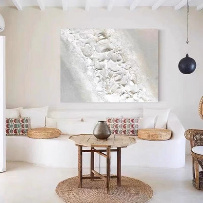 Serene White Wave Texture Oil Painting for Modern Home Decor