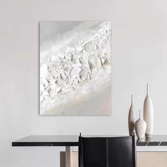 Serene White Wave Texture Oil Painting for Modern Home Decor