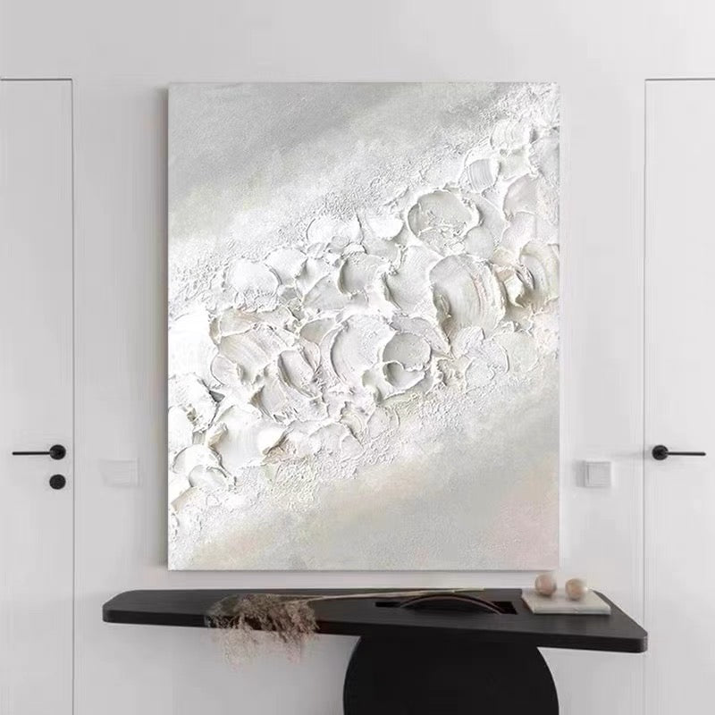 Serene White Wave Texture Oil Painting for Modern Home Decor