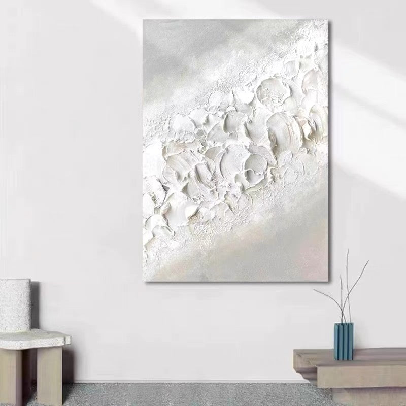 Serene White Wave Texture Oil Painting for Modern Home Decor