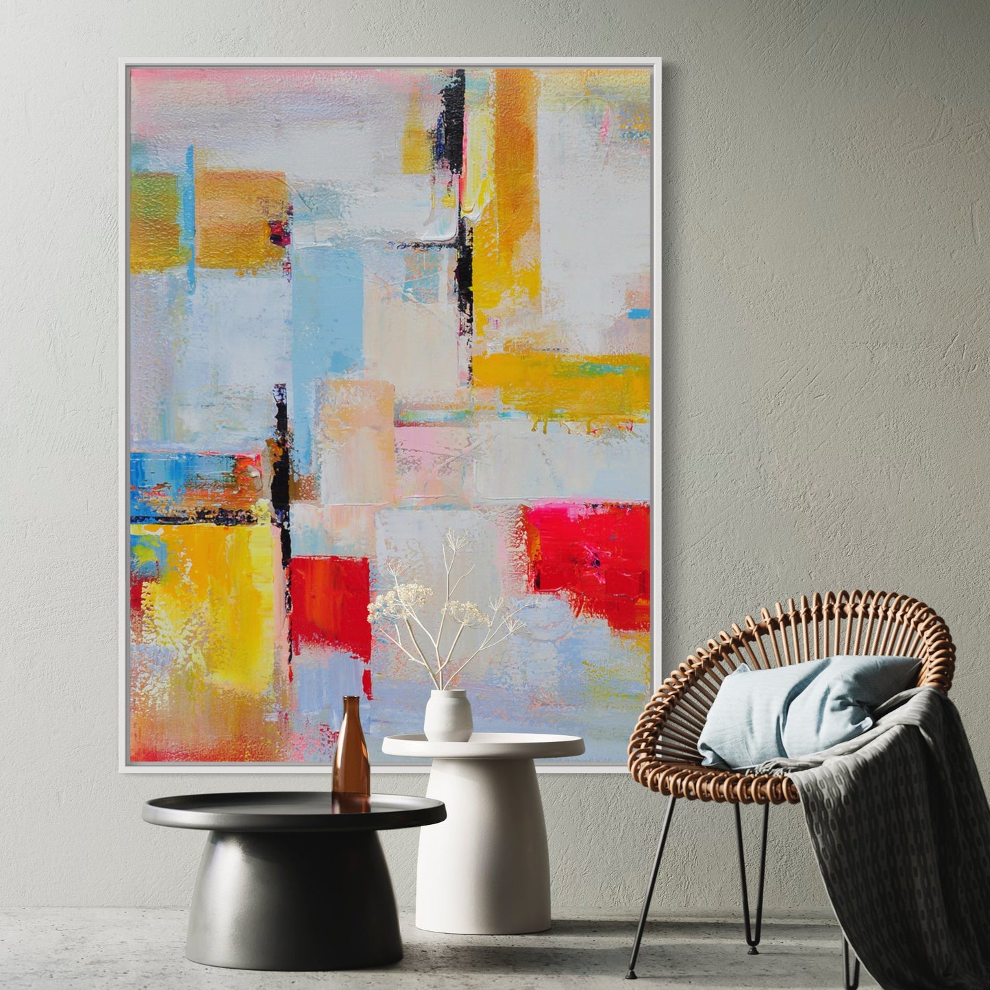 Vibrant Abstract Oil Painting: Love's Golden Light in Bold Colors