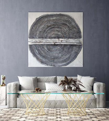 Abstract Oil Painting of Rustic Wood Slice - Modern Home Décor Artwork