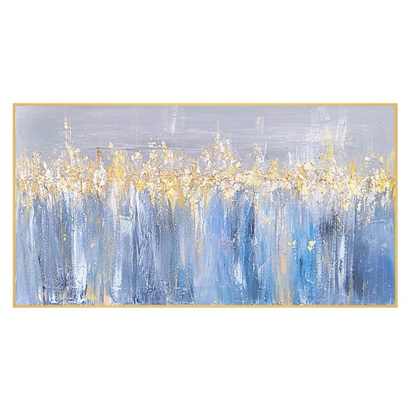 Radiant Blue and Gold Abstract Oil Painting for Modern Home Decor