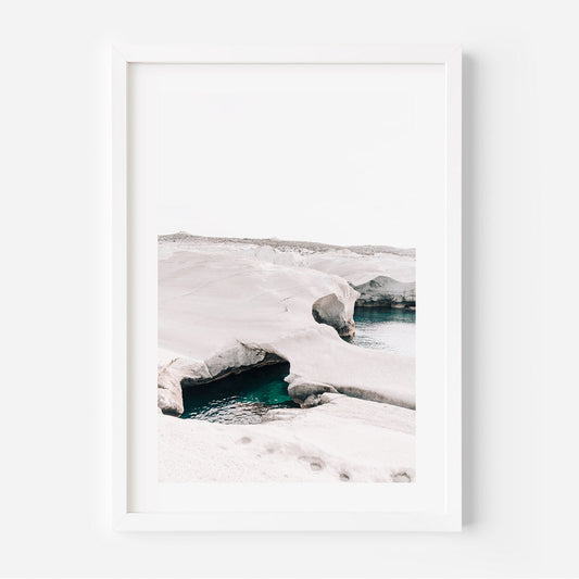 Tranquil Ocean View: Ethereal Oil Painting of Serene Waters and Scenic Rocks