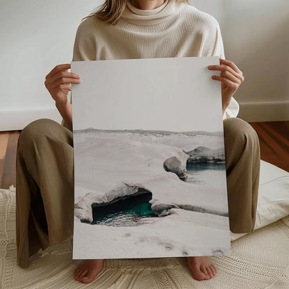 Tranquil Ocean View: Ethereal Oil Painting of Serene Waters and Scenic Rocks