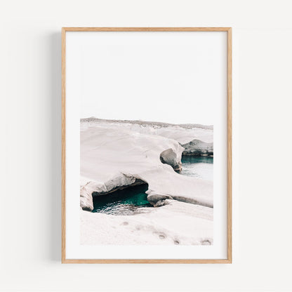 Tranquil Ocean View: Ethereal Oil Painting of Serene Waters and Scenic Rocks