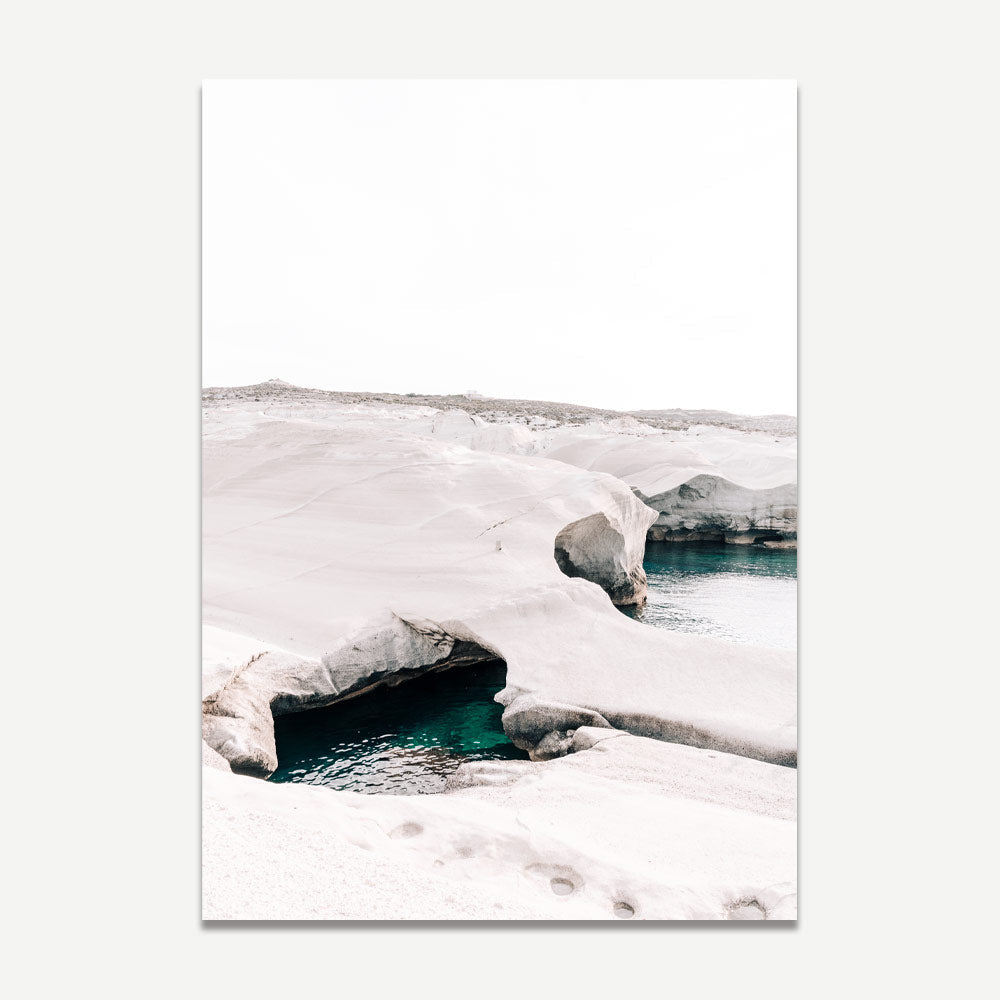 Tranquil Ocean View: Ethereal Oil Painting of Serene Waters and Scenic Rocks