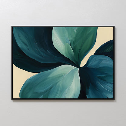 Teal Green Leaf Abstract Oil Painting for Modern Home Decor