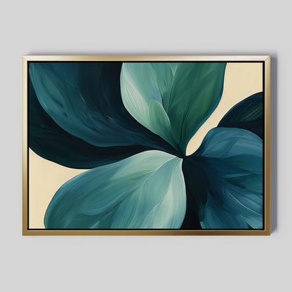 Teal Green Leaf Abstract Oil Painting for Modern Home Decor