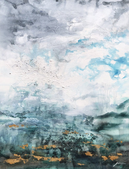 Serene Coastal Horizon: Abstract Oil Painting for Modern Living Spaces