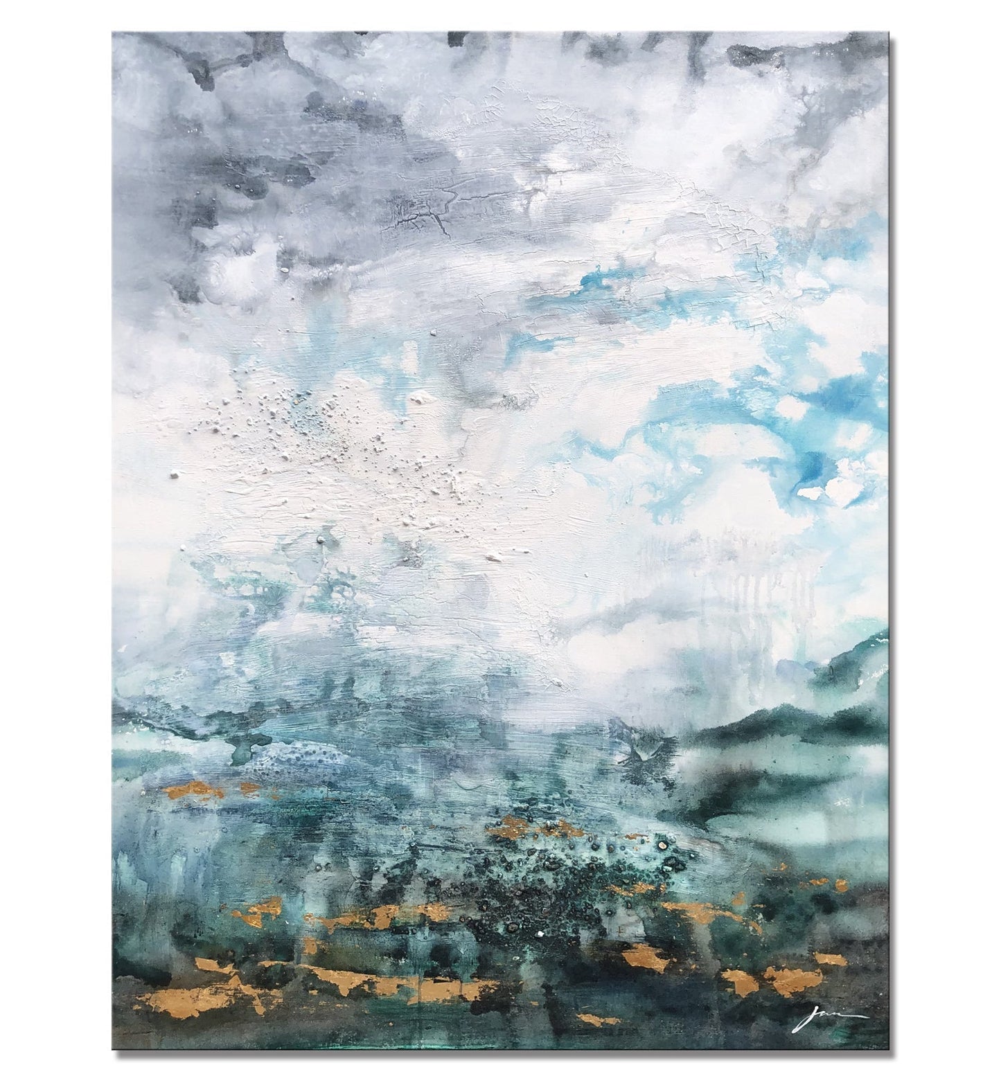 Serene Coastal Horizon: Abstract Oil Painting for Modern Living Spaces