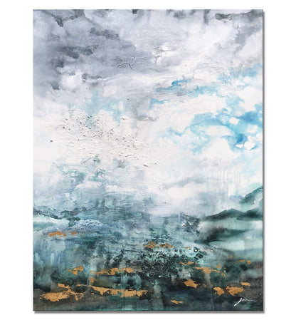 Serene Coastal Horizon: Abstract Oil Painting for Modern Living Spaces