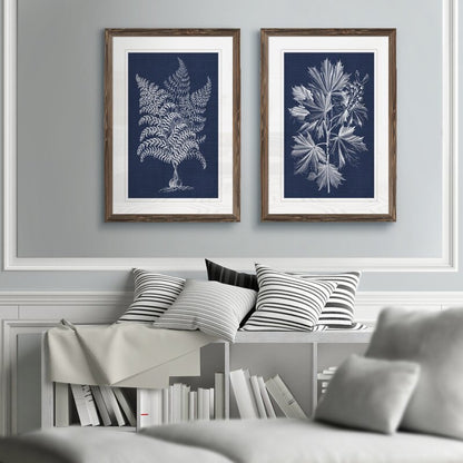 Navy Botanical Art Print Set - Elegant Fern and Leaf Wall Decor for Modern Interiors