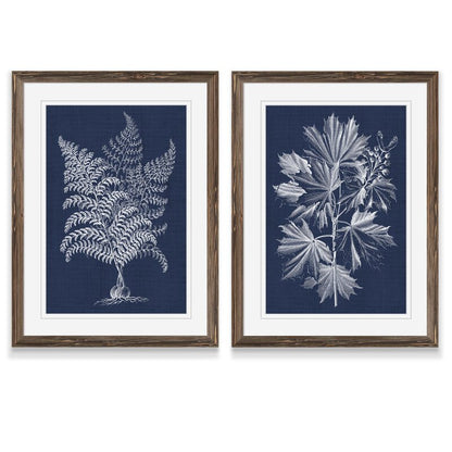 Navy Botanical Art Print Set - Elegant Fern and Leaf Wall Decor for Modern Interiors