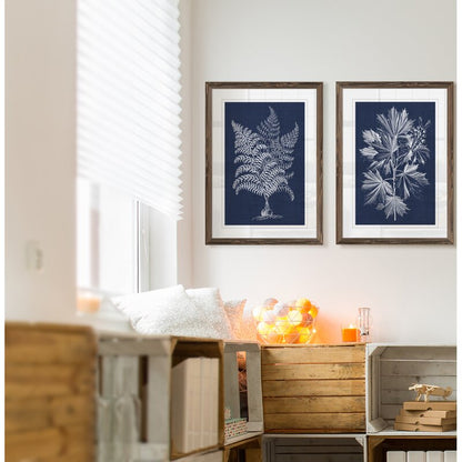 Navy Botanical Art Print Set - Elegant Fern and Leaf Wall Decor for Modern Interiors