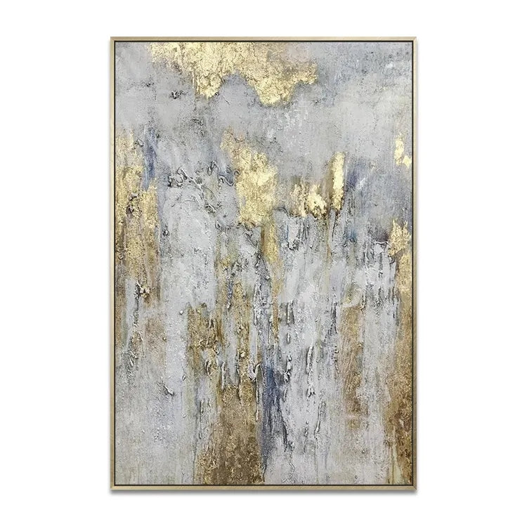 Elegant Gold and Gray Abstract Oil Painting for Modern Home Decor