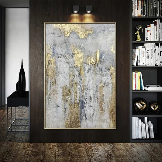 Elegant Gold and Gray Abstract Oil Painting for Modern Home Decor