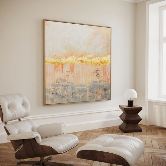 Elegant Abstract Oil Painting with Golden Touches and Soft Color Palette