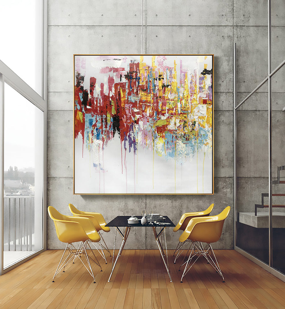 Vibrant Abstract Oil Painting of Madrid's Colorful Cityscape for Home Decor