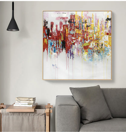 Vibrant Abstract Oil Painting of Madrid's Colorful Cityscape for Home Decor