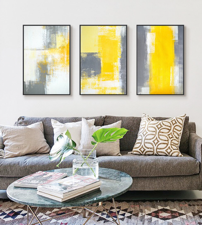 Vibrant Abstract Oil Painting in Yellow and Gray for Modern Home Decor