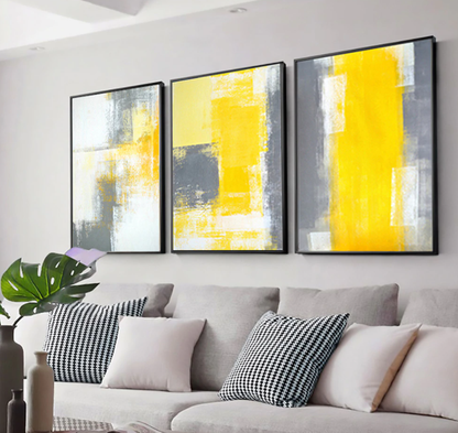 Vibrant Abstract Oil Painting in Yellow and Gray for Modern Home Decor