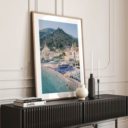 Vibrant Amalfi Coast Retreat - Serene Beach and Colorful Umbrellas Oil Painting
