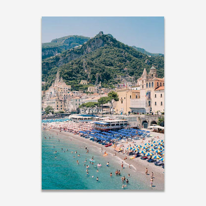 Vibrant Amalfi Coast Retreat - Serene Beach and Colorful Umbrellas Oil Painting
