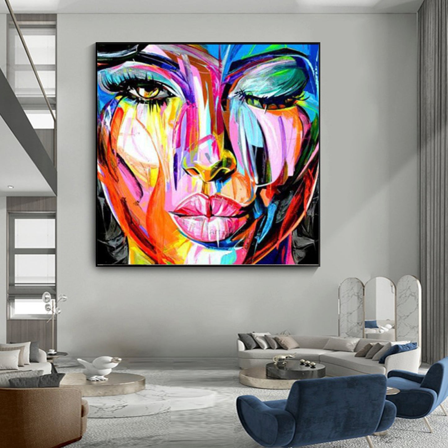 Vibrant Abstract Portrait of a Woman - Colorful Oil Painting for Modern Decor