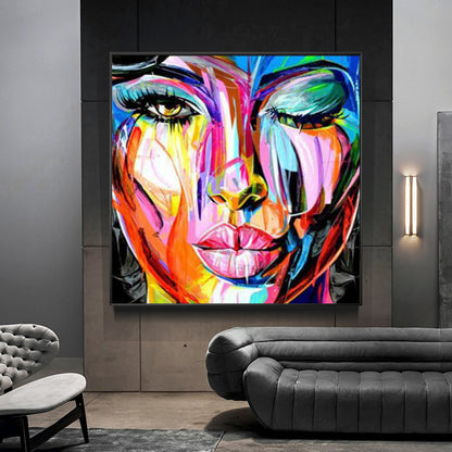 Vibrant Abstract Portrait of a Woman - Colorful Oil Painting for Modern Decor