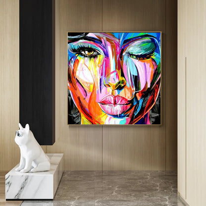 Vibrant Abstract Portrait of a Woman - Colorful Oil Painting for Modern Decor