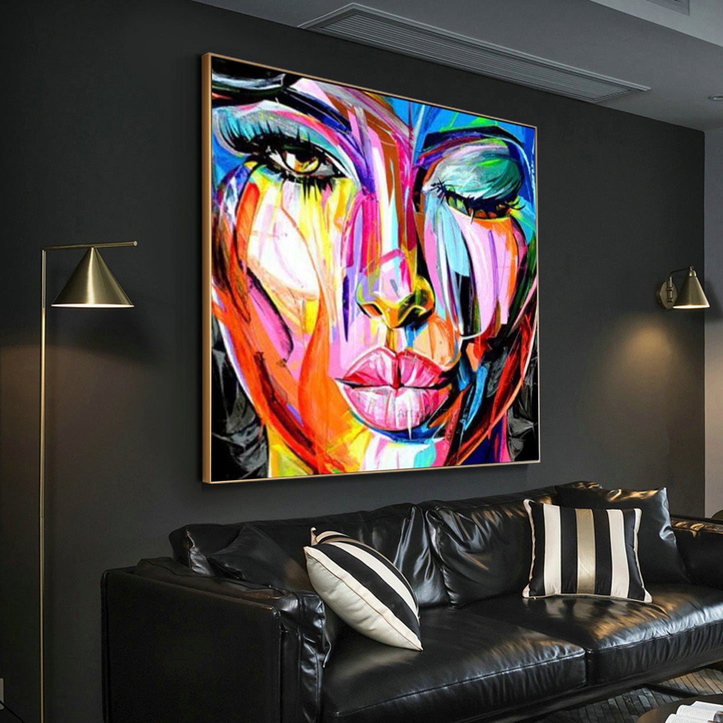 Vibrant Abstract Portrait of a Woman - Colorful Oil Painting for Modern Decor