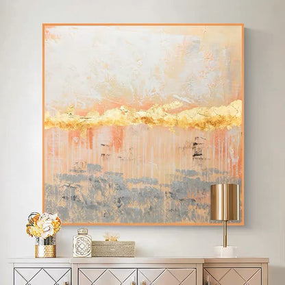 Elegant Abstract Oil Painting with Golden Touches and Soft Color Palette