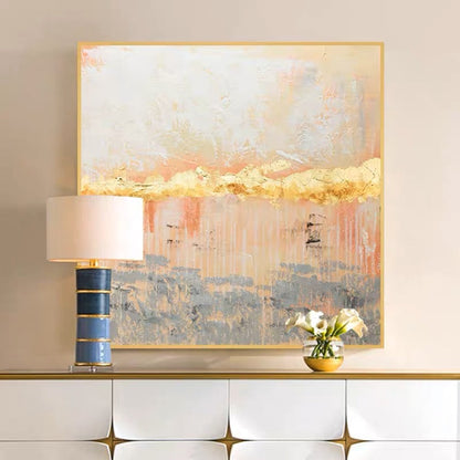Elegant Abstract Oil Painting with Golden Touches and Soft Color Palette