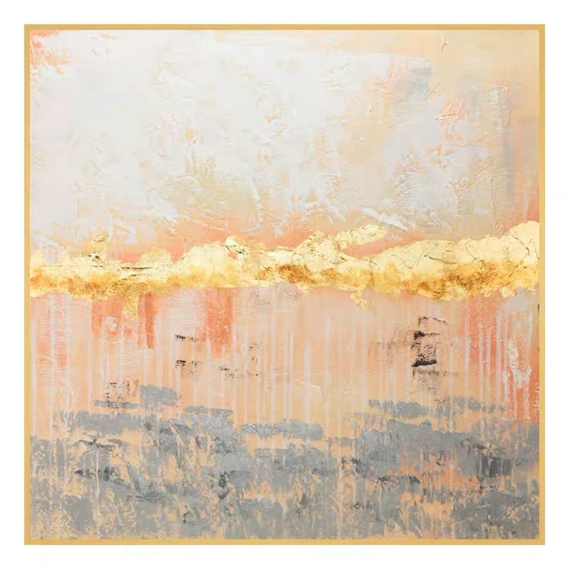 Elegant Abstract Oil Painting with Golden Touches and Soft Color Palette