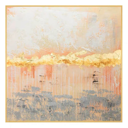 Elegant Abstract Oil Painting with Golden Touches and Soft Color Palette