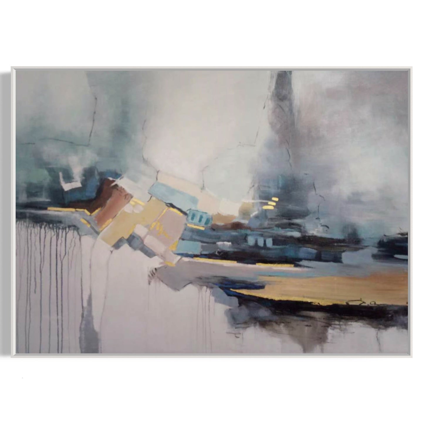 Abstract Landscape Oil Painting with Soft Mists and Serene Tones