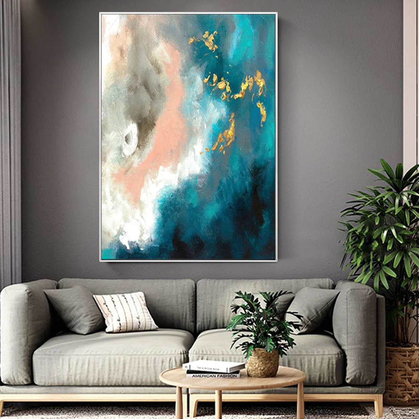 Vibrant Abstract Oil Painting of Celestial Phenomena in Blues and Golds