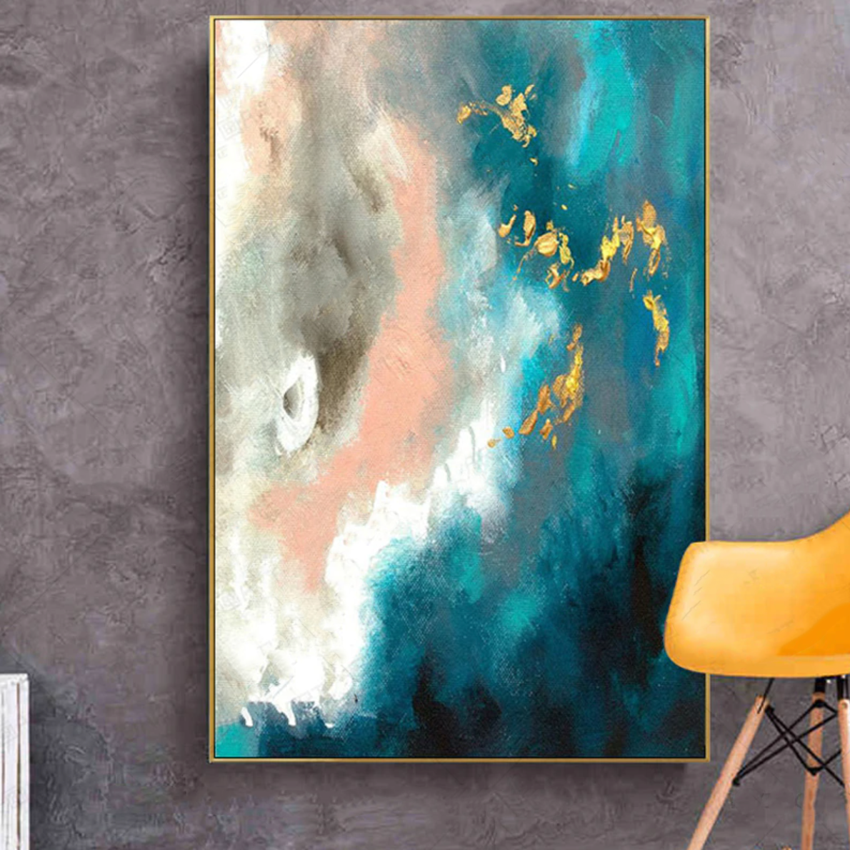 Vibrant Abstract Oil Painting of Celestial Phenomena in Blues and Golds