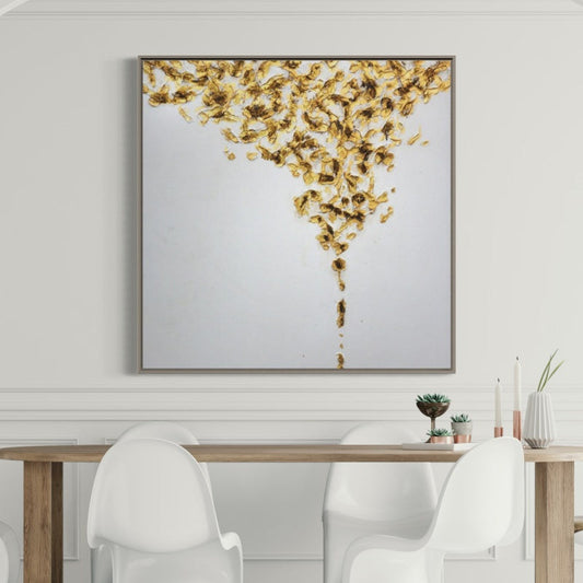 Golden Splash: Contemporary Abstract Oil Painting for Elegant Home Décor