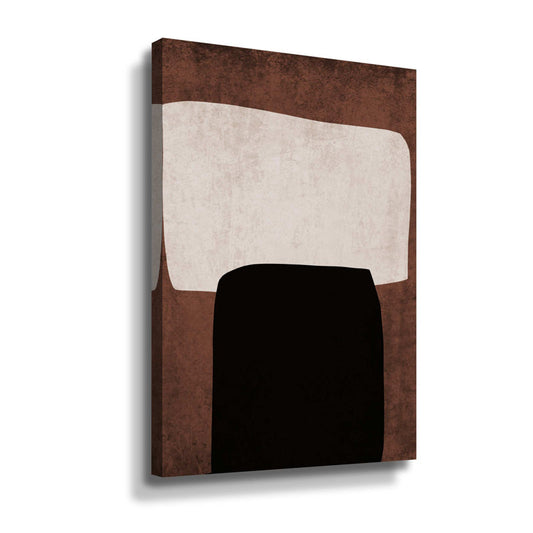 Mid Century Modern Abstract Oil Painting with Earthy Tones and Geometric Shapes