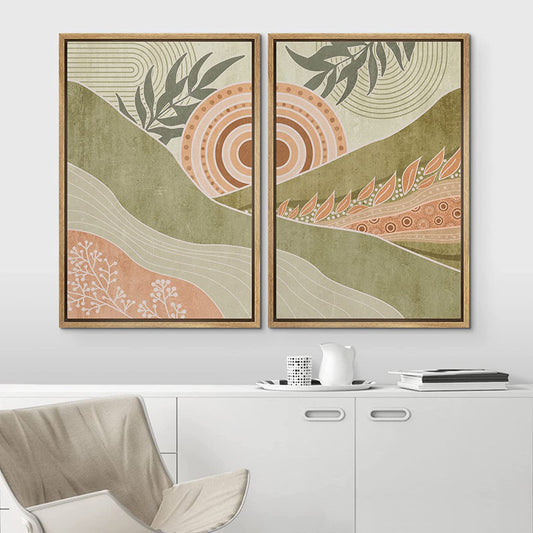 Pastel Green Abstract Landscape Wall Art Set for Modern Boho Decor