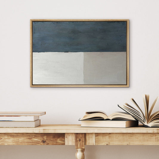 Minimalist Landscape Oil Painting in Blue and Gray for Modern Home Decor