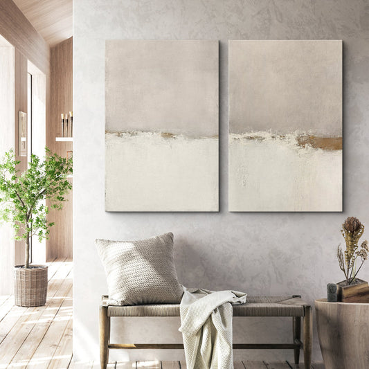 Beige Tan Abstract Landscape Oil Painting - Modern Minimalist Art for Neutral Decor