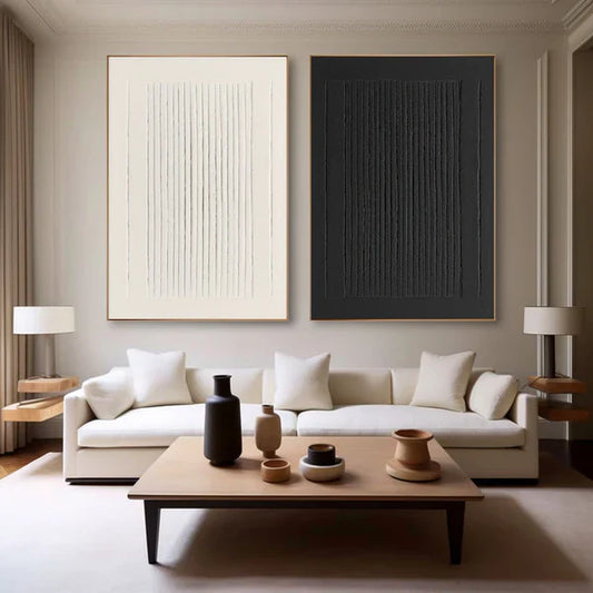 Elegant Minimalist Textured Oil Painting Duo for Modern Home Decor