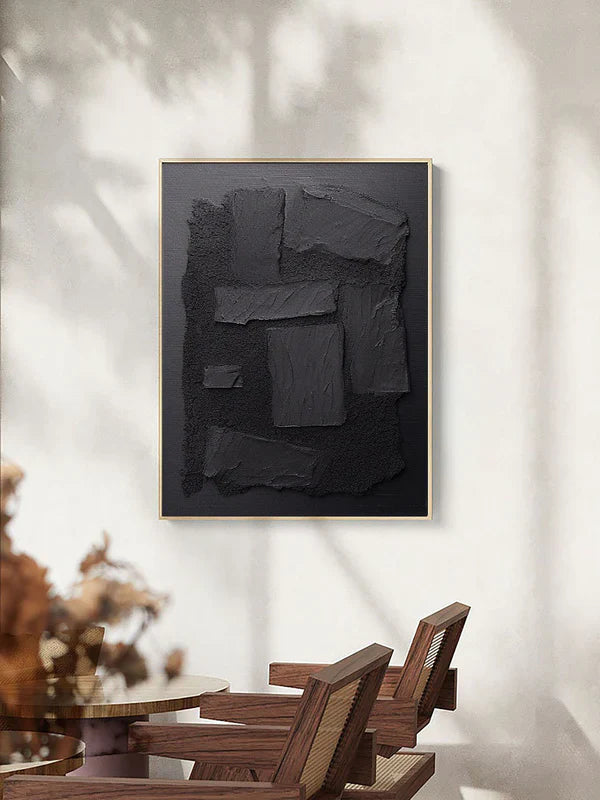 Abstract Minimalist Zen Black Textured Oil Canvas Wall Art for Modern Décor