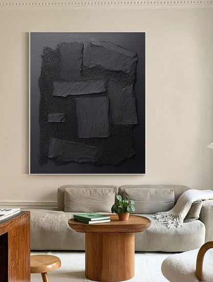 Abstract Minimalist Zen Black Textured Oil Canvas Wall Art for Modern Décor