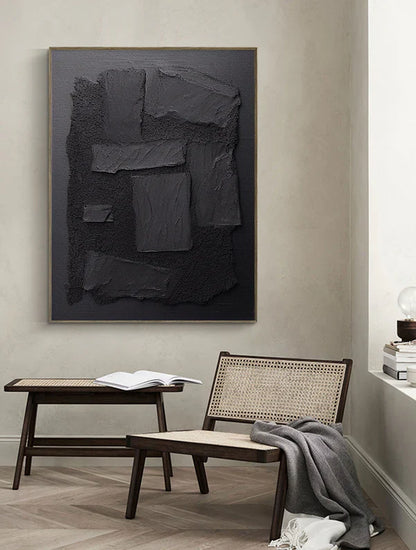Abstract Minimalist Zen Black Textured Oil Canvas Wall Art for Modern Décor