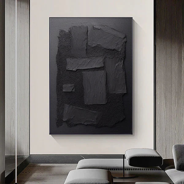 Abstract Minimalist Zen Black Textured Oil Canvas Wall Art for Modern Décor
