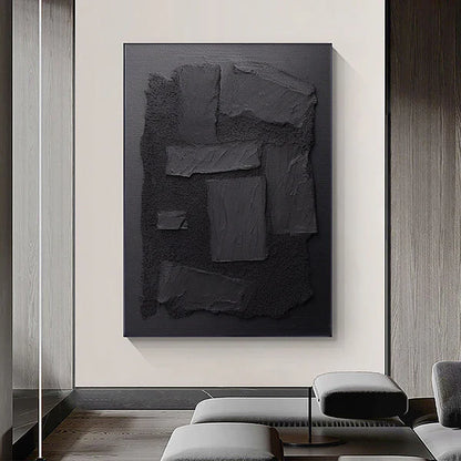 Abstract Minimalist Zen Black Textured Oil Canvas Wall Art for Modern Décor